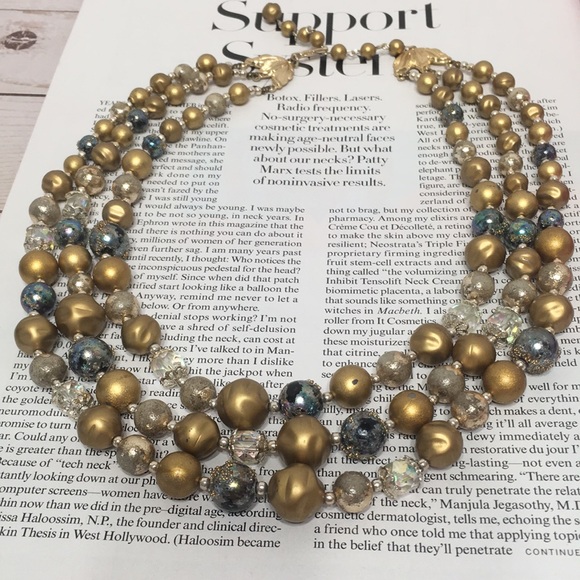 necklace vintage beaded style marked Japan gold multi strand - Picture 4 of 13